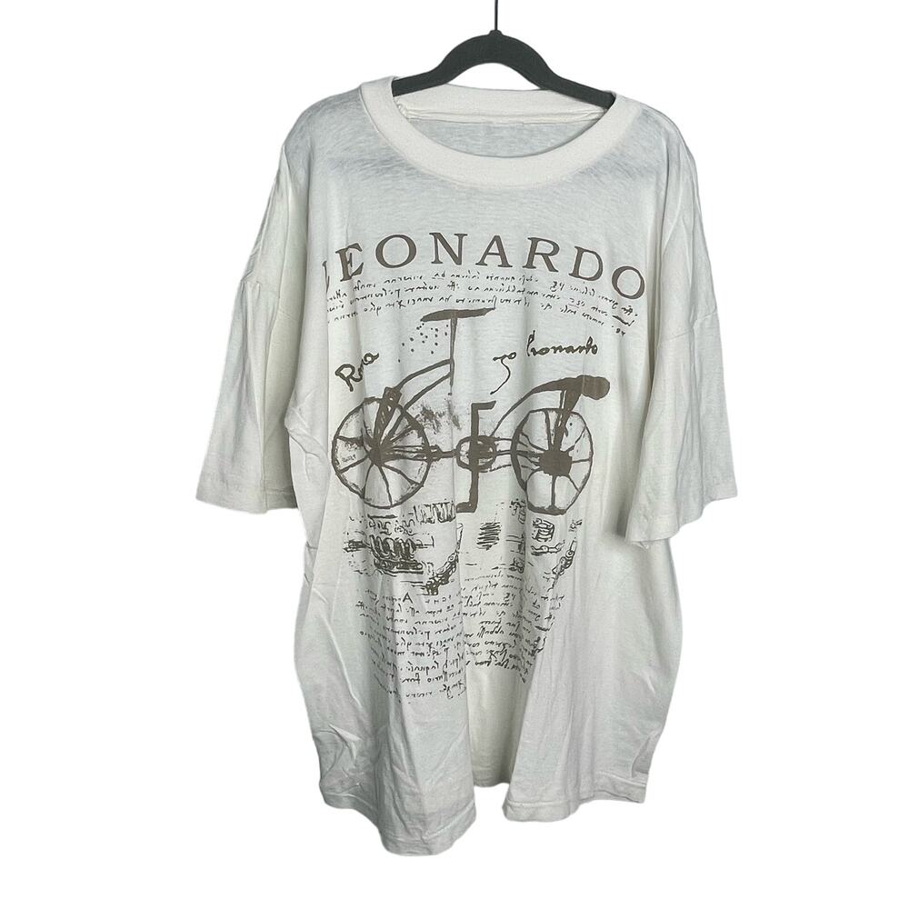 Leonardo Da Vinci Graphic Shirt Adult XL Bicycle Art Vintage 90s Single Stitch